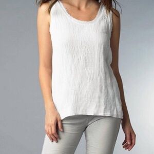 Tempo Paris linen frayed neckline tank top White